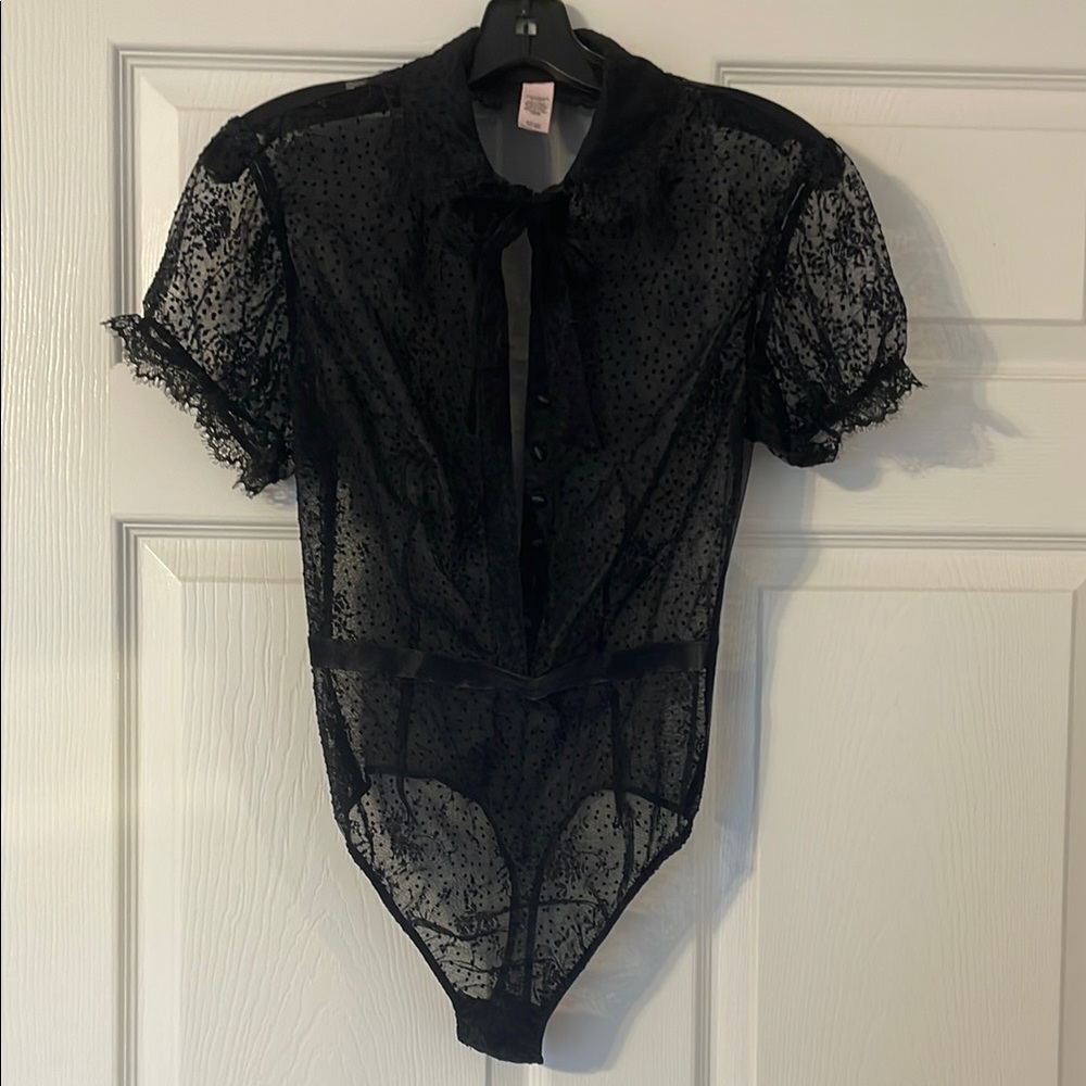 Victoria's Secret Black Ruffled Tie Front Bodysuit